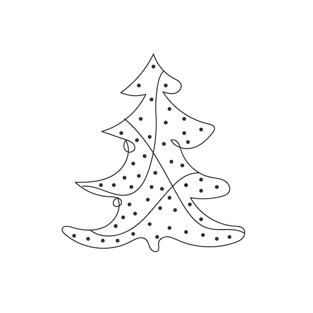 Christmas tree drawing in one continuous line vector