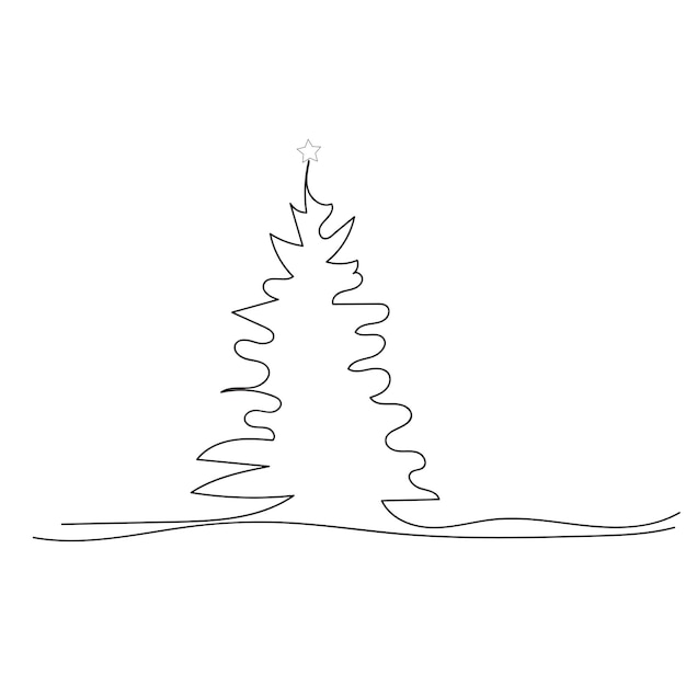 Christmas tree drawing in one continuous line vector