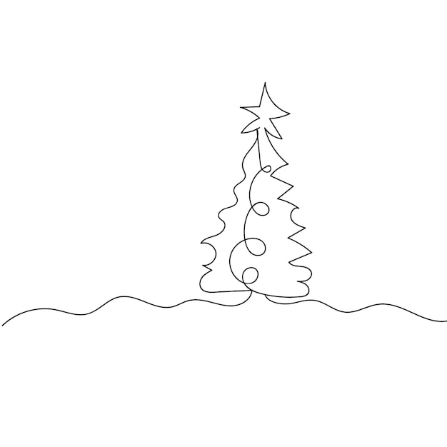 Christmas tree drawing in one continuous line vector