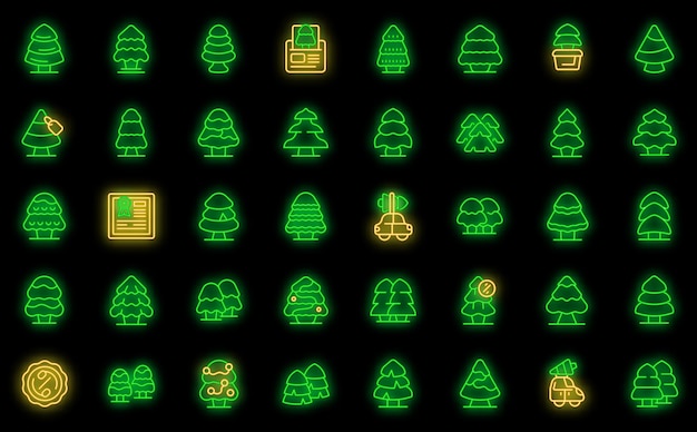 Christmas tree farm icons set vector neon