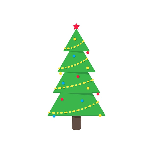 Christmas tree fir flat style design icon sign vector illustration. Symbol of family xmas holiday.