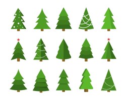 Christmas tree flat icon set xmas cartoon craft collection new year winter holiday desing element
