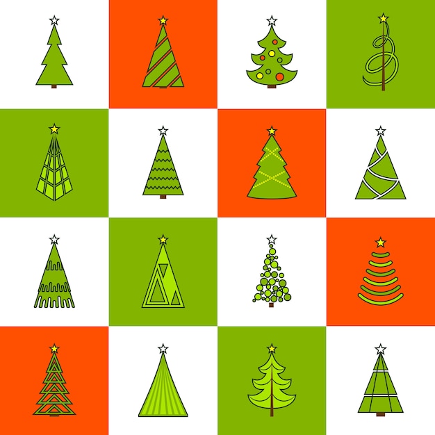 Christmas tree flat line icons