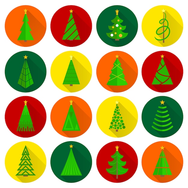 Vector christmas tree flat round buttons set