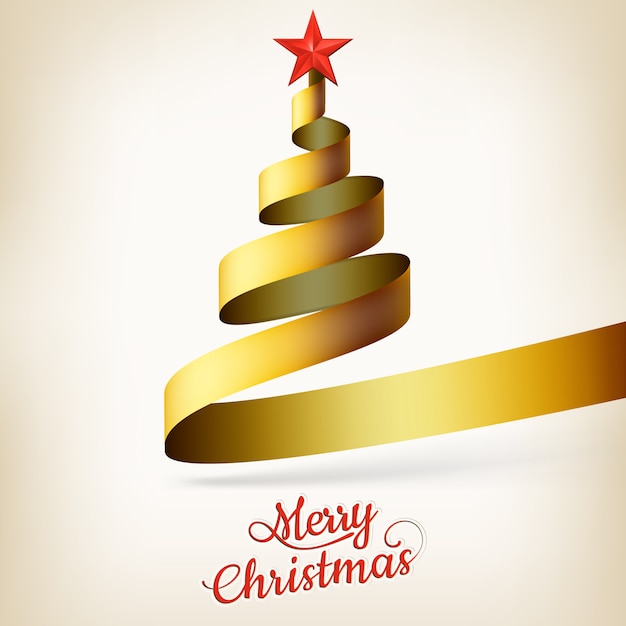 Рождественская елка из золотой ленты и звезды.