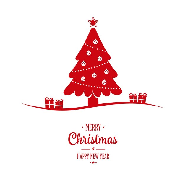 Vector christmas tree gift greeting white background