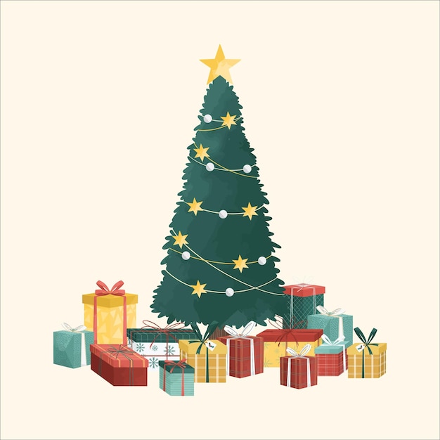 Christmas Tree and Gift Illustration