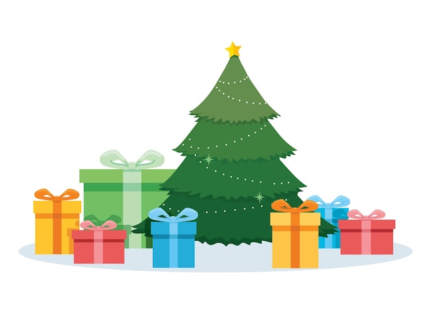 Christmas tree and gifts decoration vector illustration