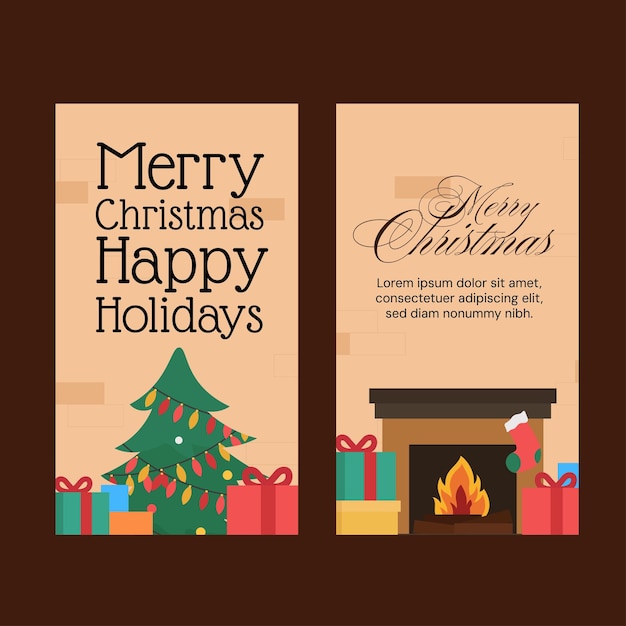 christmas tree gifts fireplace social media story in flat illustration