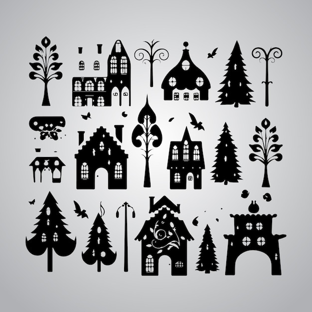 クリスマス ツリーのグラフィック イラスト冬自然クリスマスハウス ベクトル デザイン美しいクリスマス ギフト