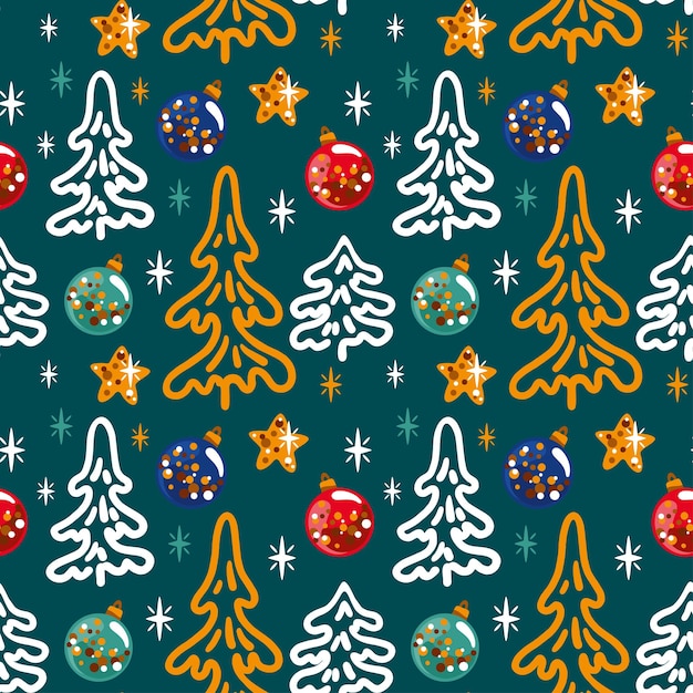 Vector christmas tree on the green background seamless pattern vector