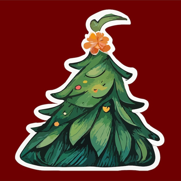 Christmas tree Green cute xmas stickers illustration hand painting clipart