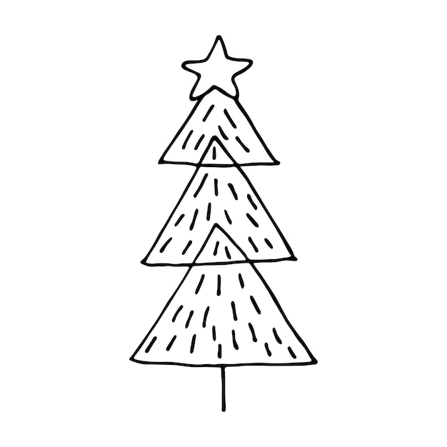 크리스마스 트리 손으로 그린 클립 아트 가문비나무 낙서 카드 인쇄 웹 디자인 장식을 위한 단일 요소