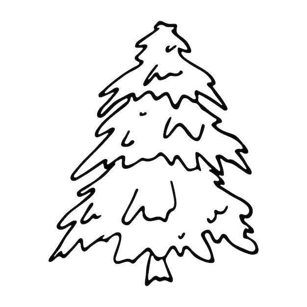 크리스마스 트리 손으로 그린 클립 아트 가문비나무 낙서 카드 인쇄 웹 디자인 장식을 위한 단일 요소