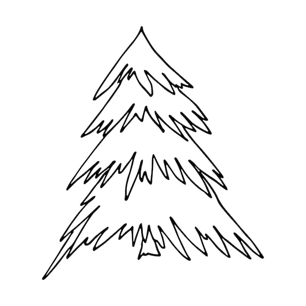 Albero di natale disegnato a mano clipart spruce doodle singolo elemento per l'arredamento del web design con stampa di biglietti