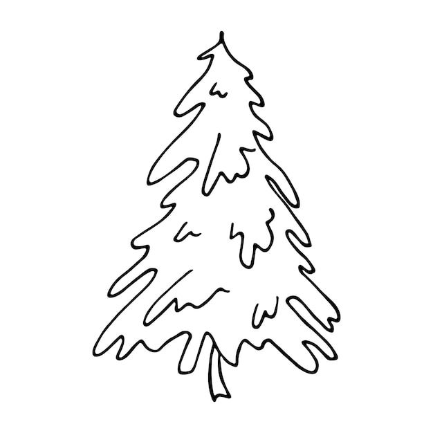 Vector christmas tree hand drawn clipart spruce doodle single element for card print web design decor