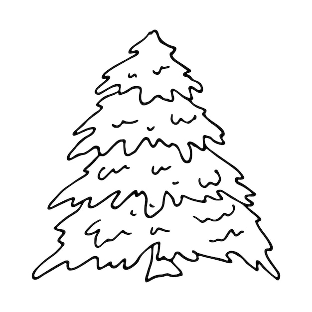 Vector christmas tree hand drawn clipart spruce doodle single element for card print web design decor