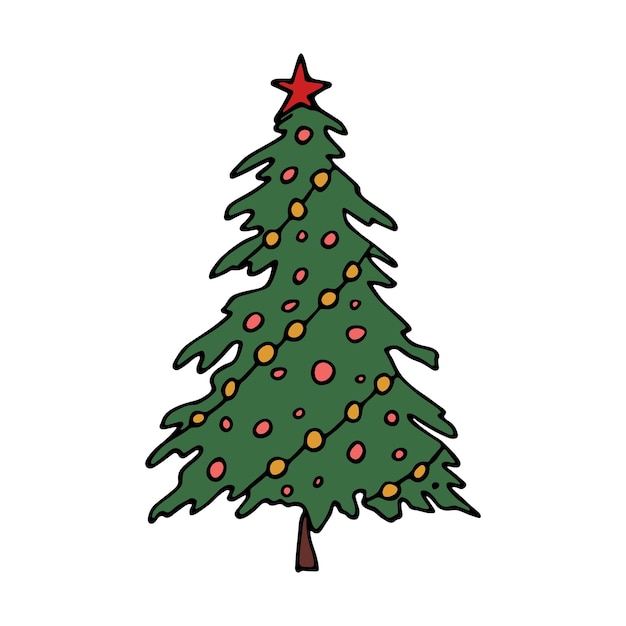 Christmas tree hand drawn clipart Spruce doodle Single element for card print web design decor