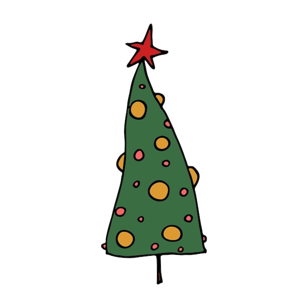 Christmas tree hand drawn clipart Spruce doodle Single element for card print web design decor