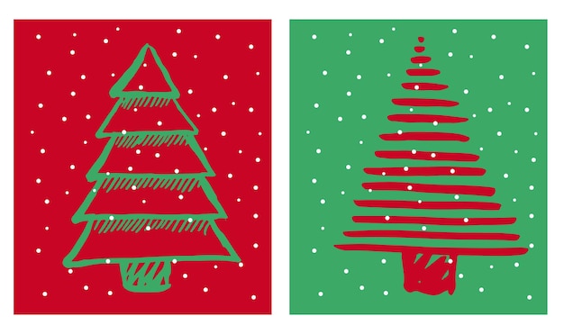 Christmas tree hand drawn illustrations. Vector.