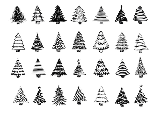 Christmas tree hand drawn illustrations