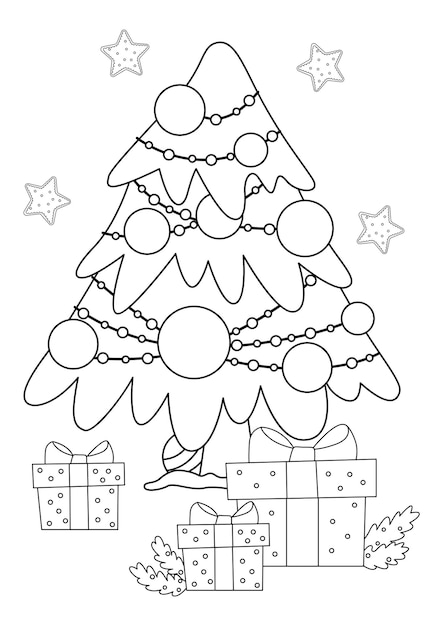 Christmas tree holiday coloring activity for kids and adult