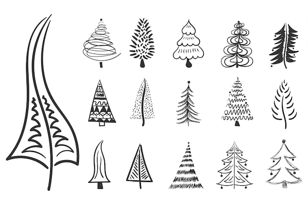 Christmas tree icon brush hand drawn stroke ink design doodle ink for new year festive decoration