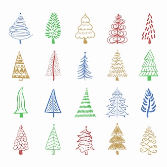 Icona dell'albero di natale pennello disegnato a mano tratto disegno inchiostro doodle inchiostro per la decorazione festiva del nuovo anno