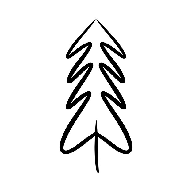 Christmas tree icon vector hand drawn outline illustration of Xmas symbol for greeting and invitation cards in web and print materials