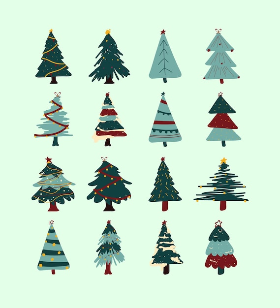 Vector christmas tree illustration set