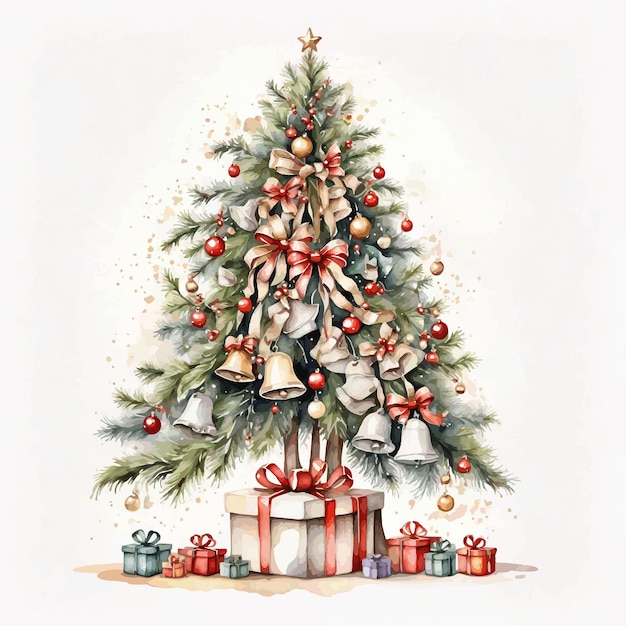 Vector christmas tree illustration on white background