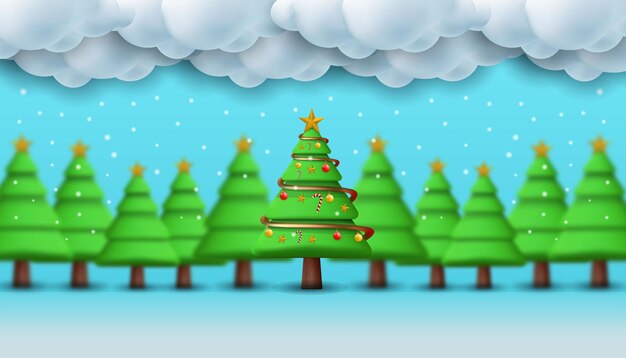 Christmas tree landscape 3d illustration background