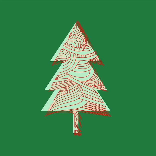 Christmas tree line art on green background vector stock