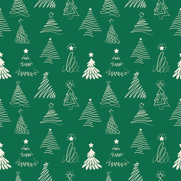 Vector christmas tree line on a green isolated background