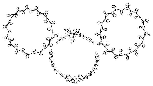 Set di illustrazioni per la linea dell'albero di natale, vettore di arte della linea invernale, elementi di decorazione natalizia