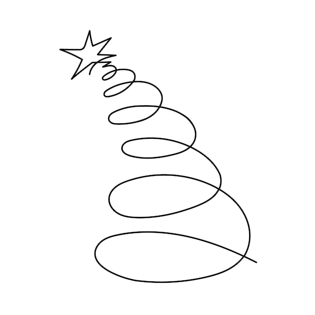 Christmas tree linear art continuous line drawing of tree Christmas vector illustration