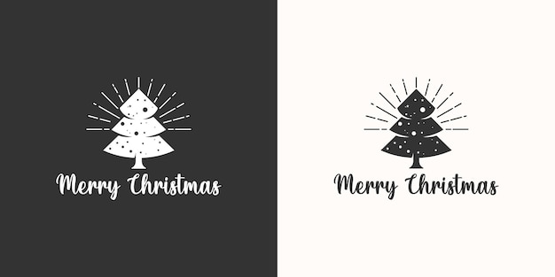 Christmas tree logo vintage retro black white