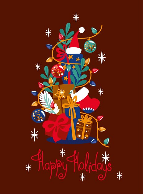 Vector christmas tree made from gift boxes greting card vector