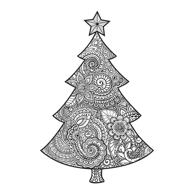 Vector christmas tree mandala drawing vector illustration decorative drawing illustration