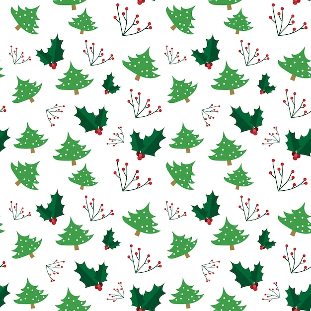 Christmas Tree Mistletoe Berries - Seamless Pattern