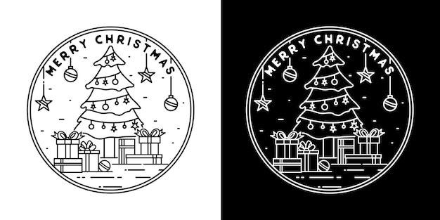Christmas Tree Monoline Badge Design