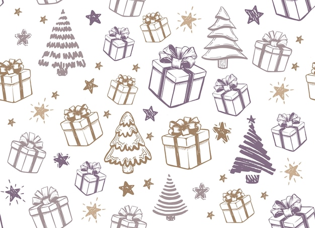 Christmas tree New Year set gift hand drawn illustrations Vector