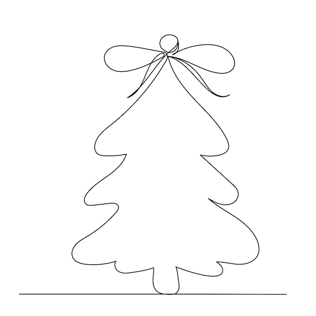 Christmas tree outline drawing in one continuous line isolated vector