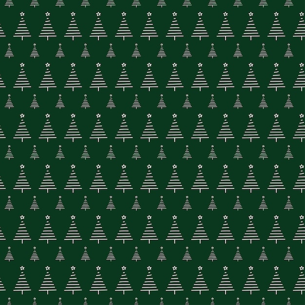 Vector christmas tree pattern with stars on green background