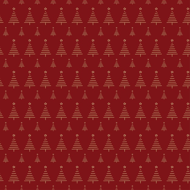 Christmas tree pattern with stars on red background 