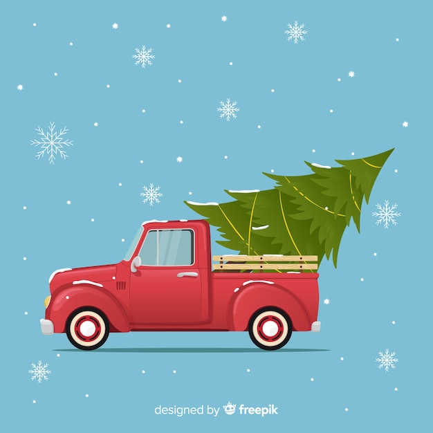 Christmas tree on a pickup truc