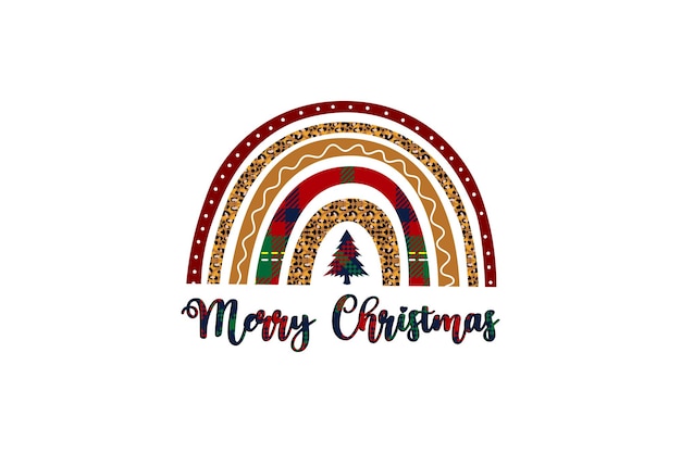 메리 크리스마스와 함께 크리스마스 트리 무지개 표범 티셔츠 디자인