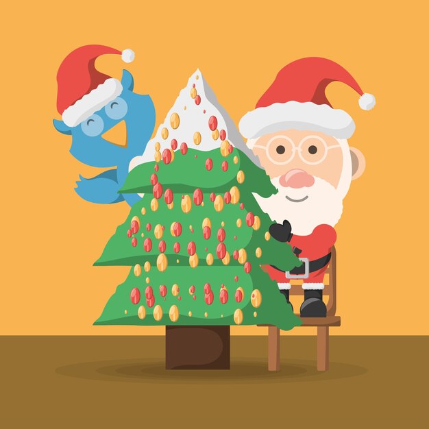 Albero di natale e icona di babbo natale