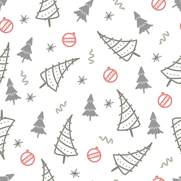 Reticolo senza giunte dell'albero di natale. reticolo di natale inverno stile doodle disegnato a mano. illustrazione vettoriale.