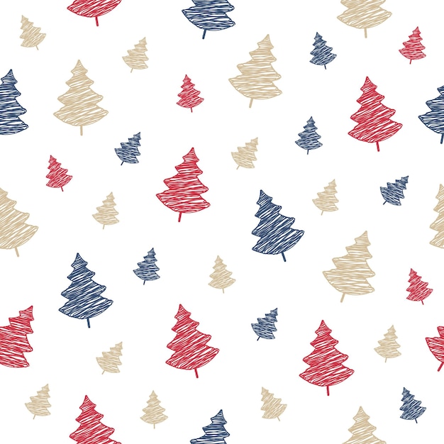 Vector christmas tree seamless pattern on isolated background